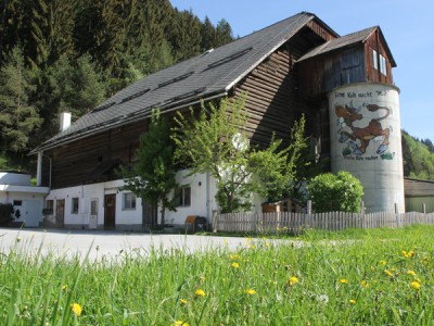 Altes Stallgebäude mit Silo